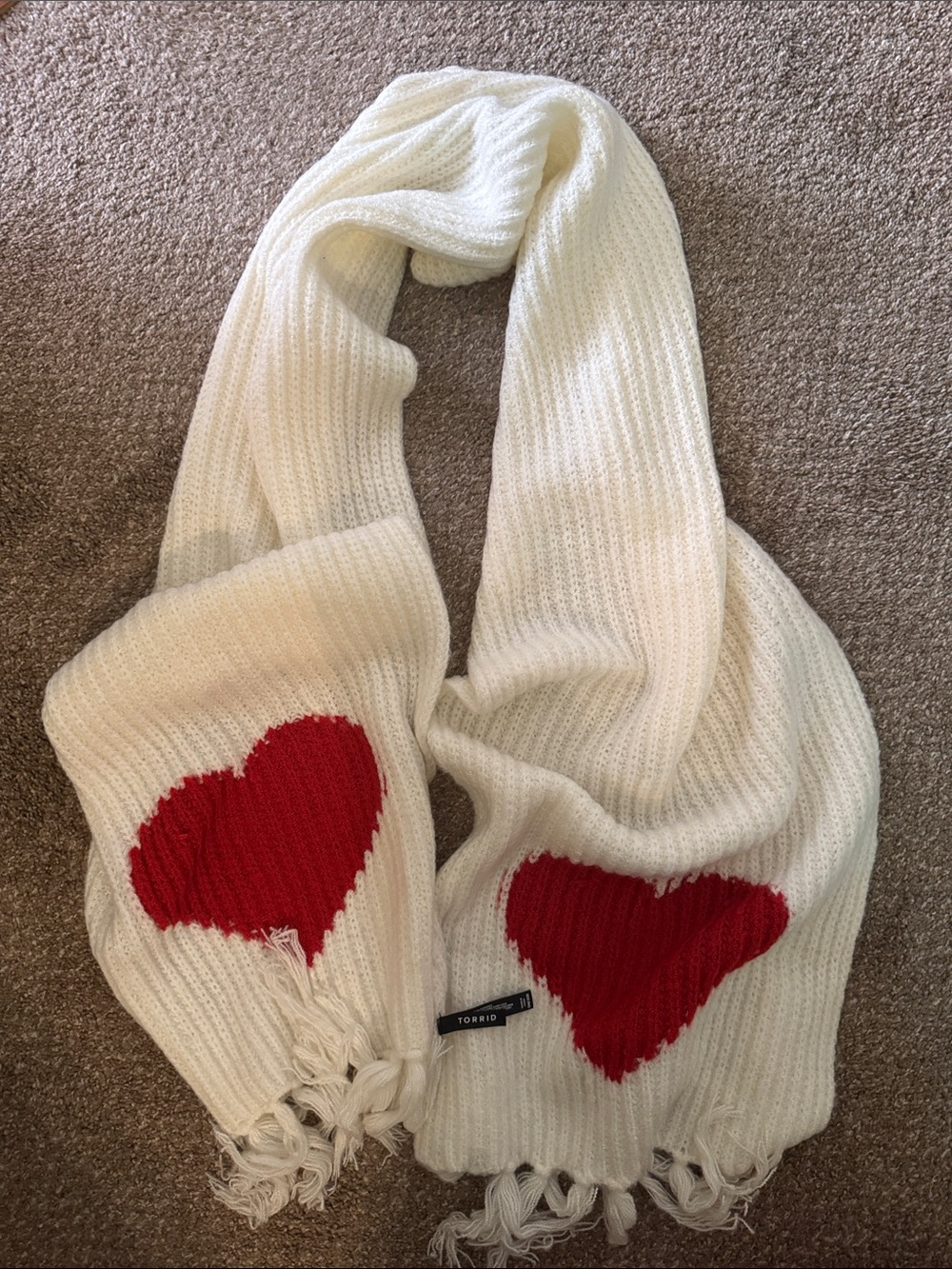 torrid White Knit Scarf with Red Heart Details